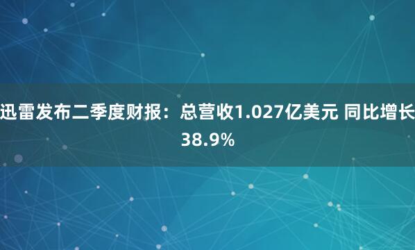 迅雷发布二季度财报:总营收1.027亿美元 同比增长38.9%