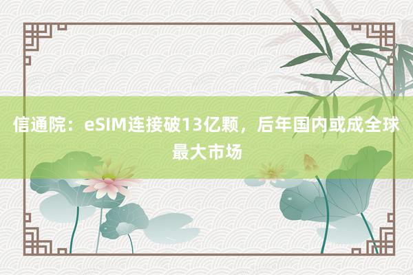 信通院:eSIM连接破13亿颗,后年国内或成全球最大市场