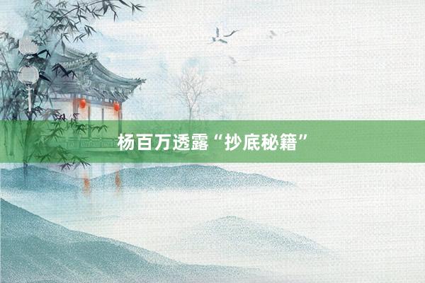 杨百万透露“抄底秘籍”