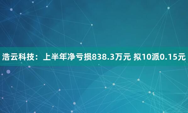浩云科技：上半年净亏损838.3万元 拟10派0.15元