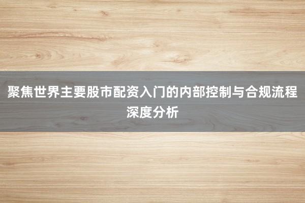 聚焦世界主要股市配资入门的内部控制与合规流程深度分析