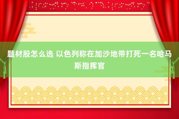 题材股怎么选 以色列称在加沙地带打死一名哈马斯指挥官