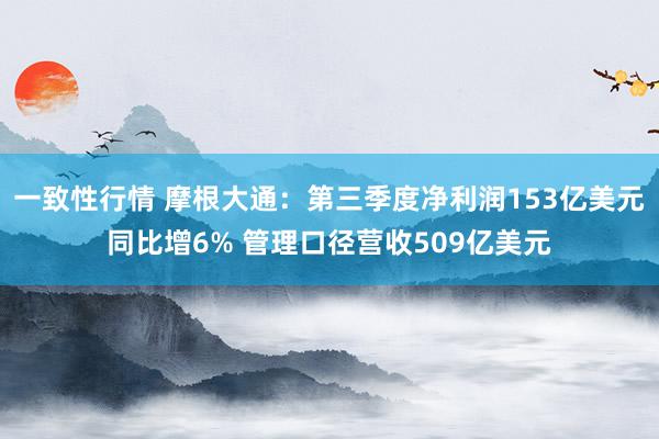 一致性行情 摩根大通：第三季度净利润153亿美元同比增6% 管理口径营收509亿美元
