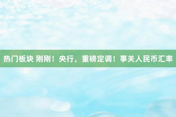 热门板块 刚刚！央行，重磅定调！事关人民币汇率