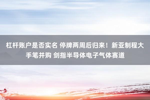 杠杆账户是否实名 停牌两周后归来！新亚制程大手笔并购 剑指半导体电子气体赛道