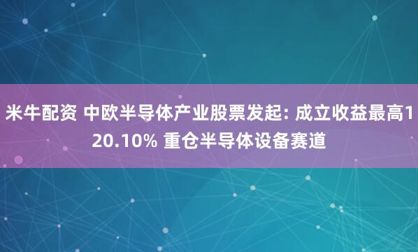 米牛配资 中欧半导体产业股票发起: 成立收益最高120.10% 重仓半导体设备赛道